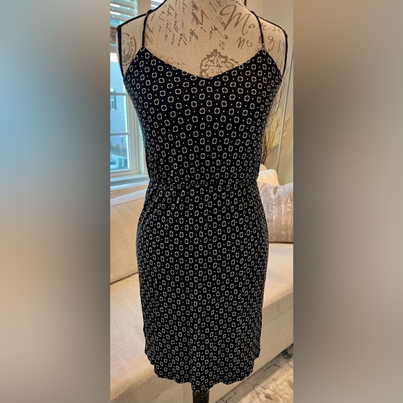 LOFT Petite Racerback Flowy Cinched Geometric Black White Mini XXSP Mini Dress - Picture 3 of 12